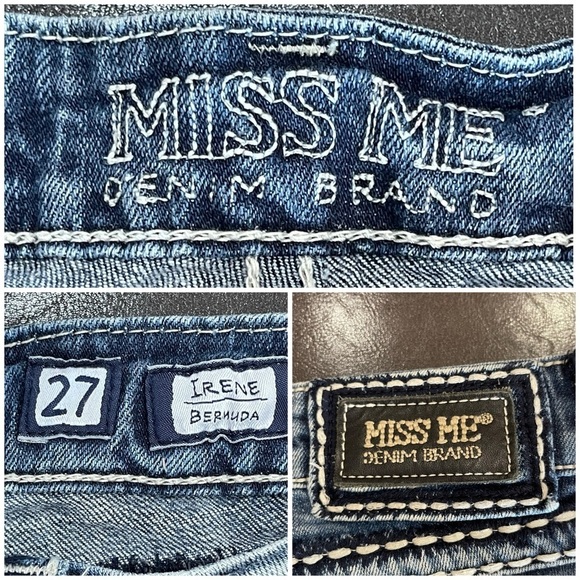Miss Me Irene Bermuda tabbed pockets white stitching size 27 rocker modest denim - Picture 6 of 14
